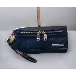Kenneth Cole Black Leather Python Wristlet Wallet